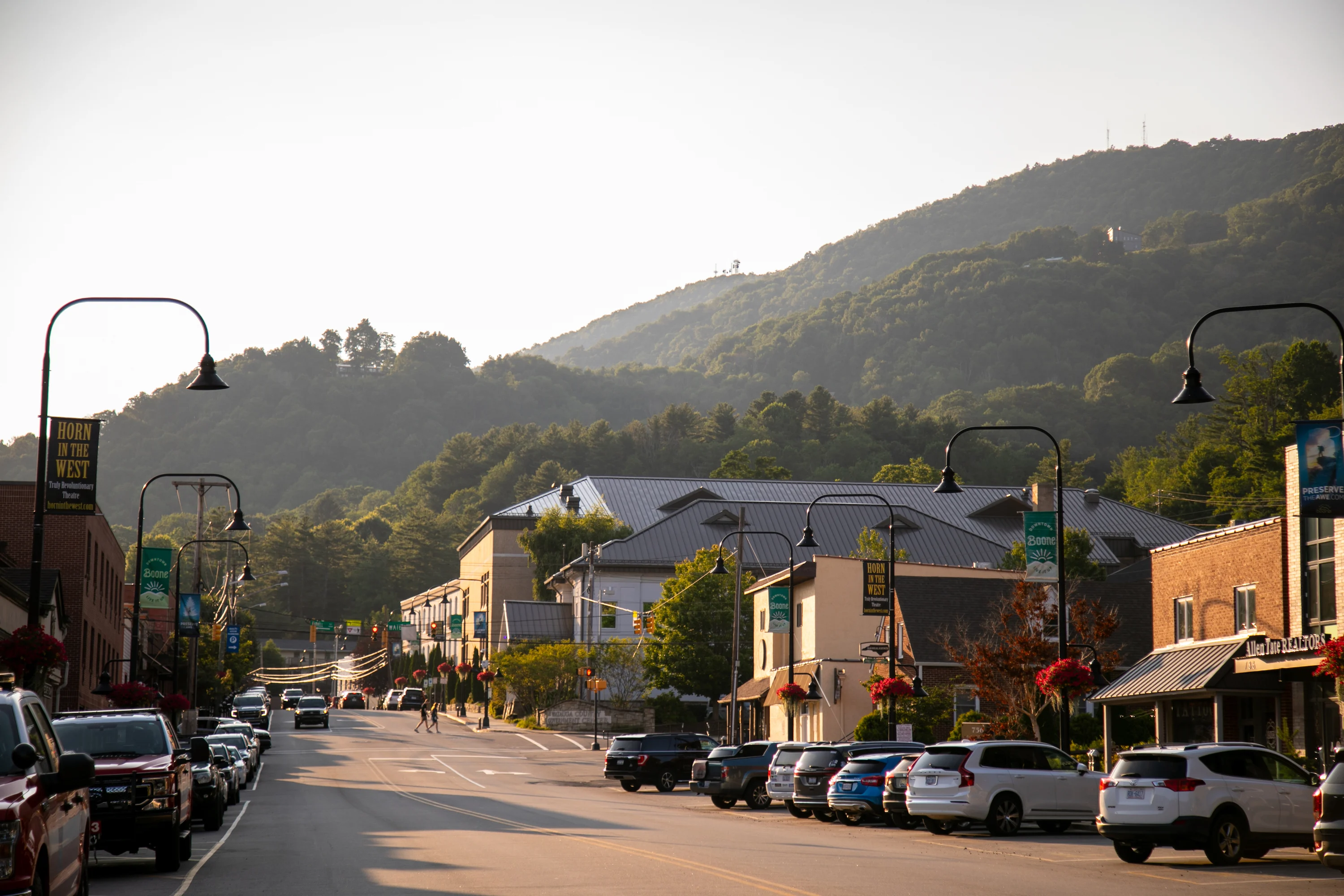 Downtown Boone, North Carolina at golden hour